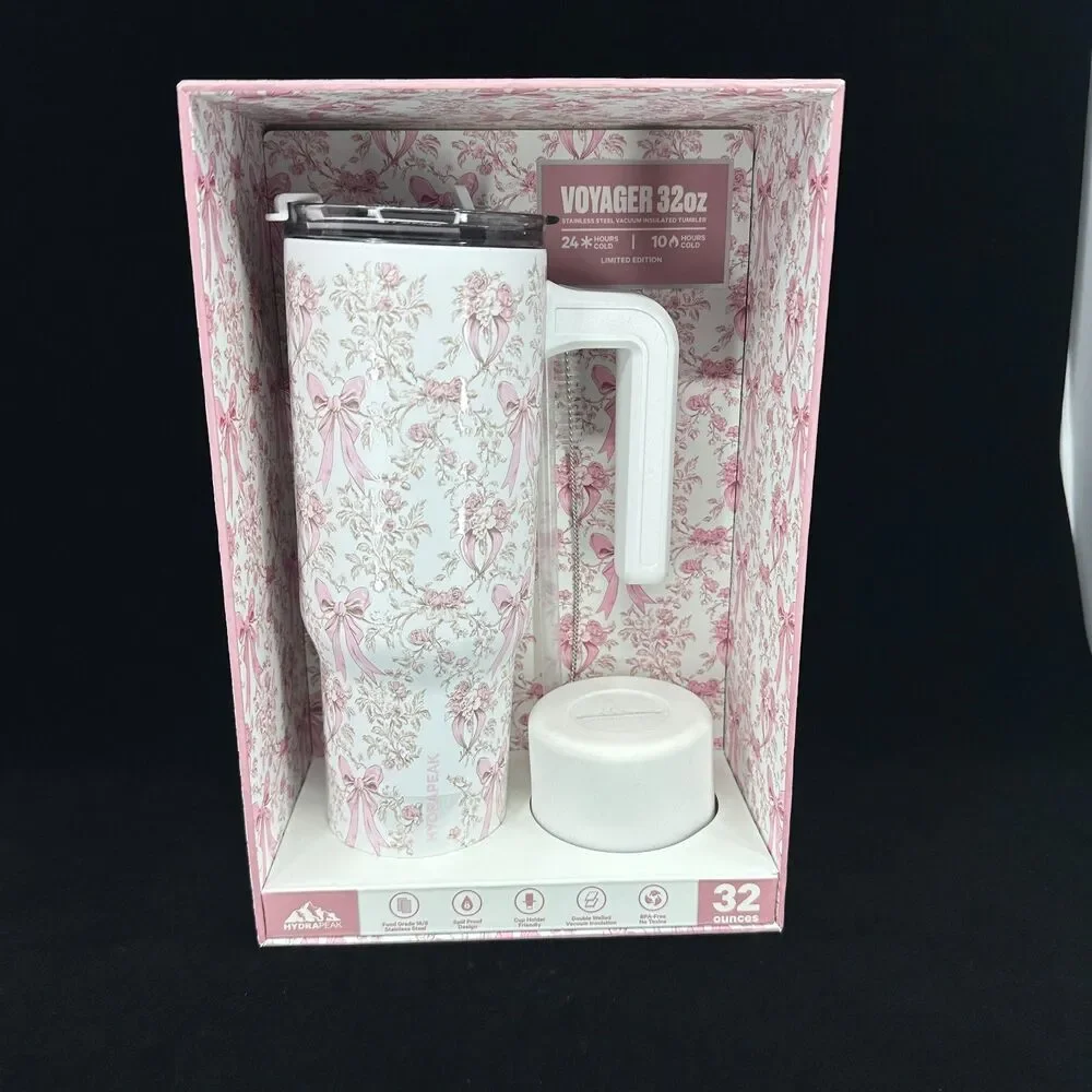 Hydrapeak Voyager BLUSH BAROQUE Floral Bows 32oz Stainless Insulated Tumbler NEW
